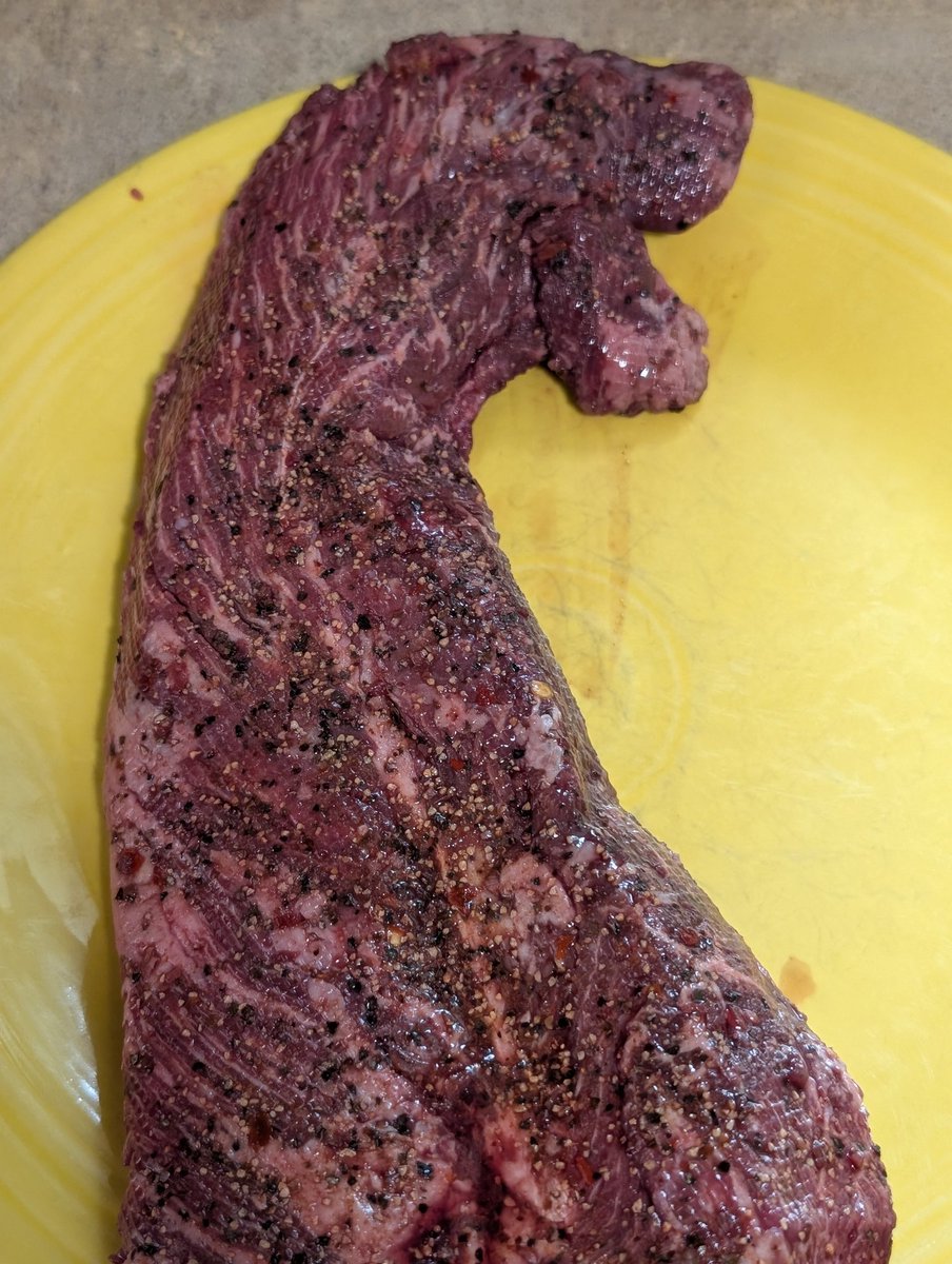 phr00ts's tweet image. Aged hanger steak in @FireHatchRubs cattle crust. Also looks like Loch Ness Monster Nessie.