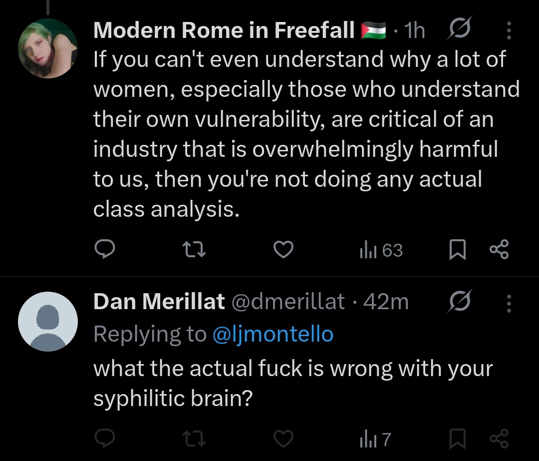 ljmontello's tweet image. I absolutely adore how leftist gooner men are so ready to line up & demonstrate their deeply ingrained misogyny anytime I start criticizing their precious porn.
Appreciate you taking the time to confirm my point about how little most of you give a fuck about women.