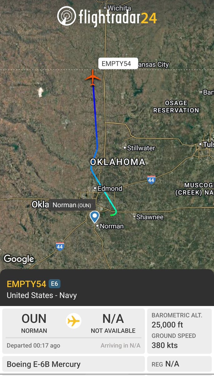 sipjack1776's tweet image. E-6B Mercury
#AEF8B3
EMPTY54
Tracking N out of Tinker AFB
@Borrowed7Time @N214WN @neetintel