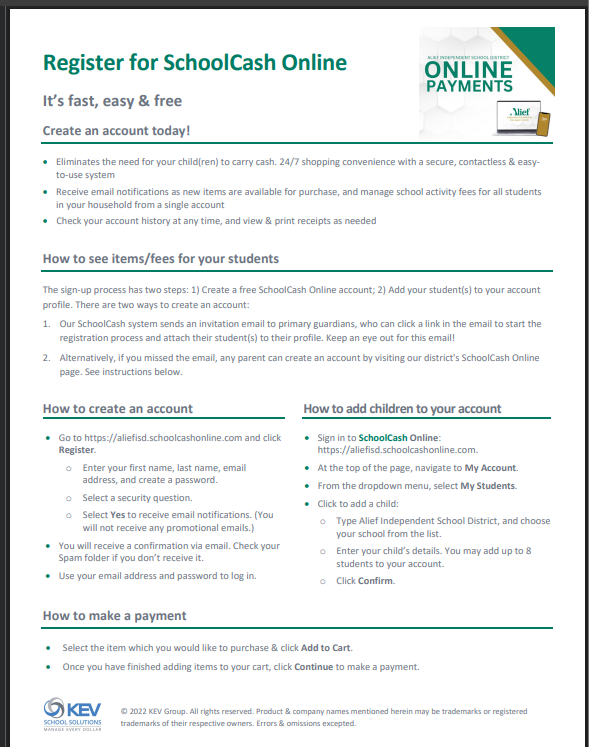 Alief ISD is happy to announce that SchoolCash Online will continue to be the preferred choice for parents to pay for field trips, spirit clothing, fees, and other school-related products and services this year! For more information, please visit aliefisd.net/o/aisd/page/sc….