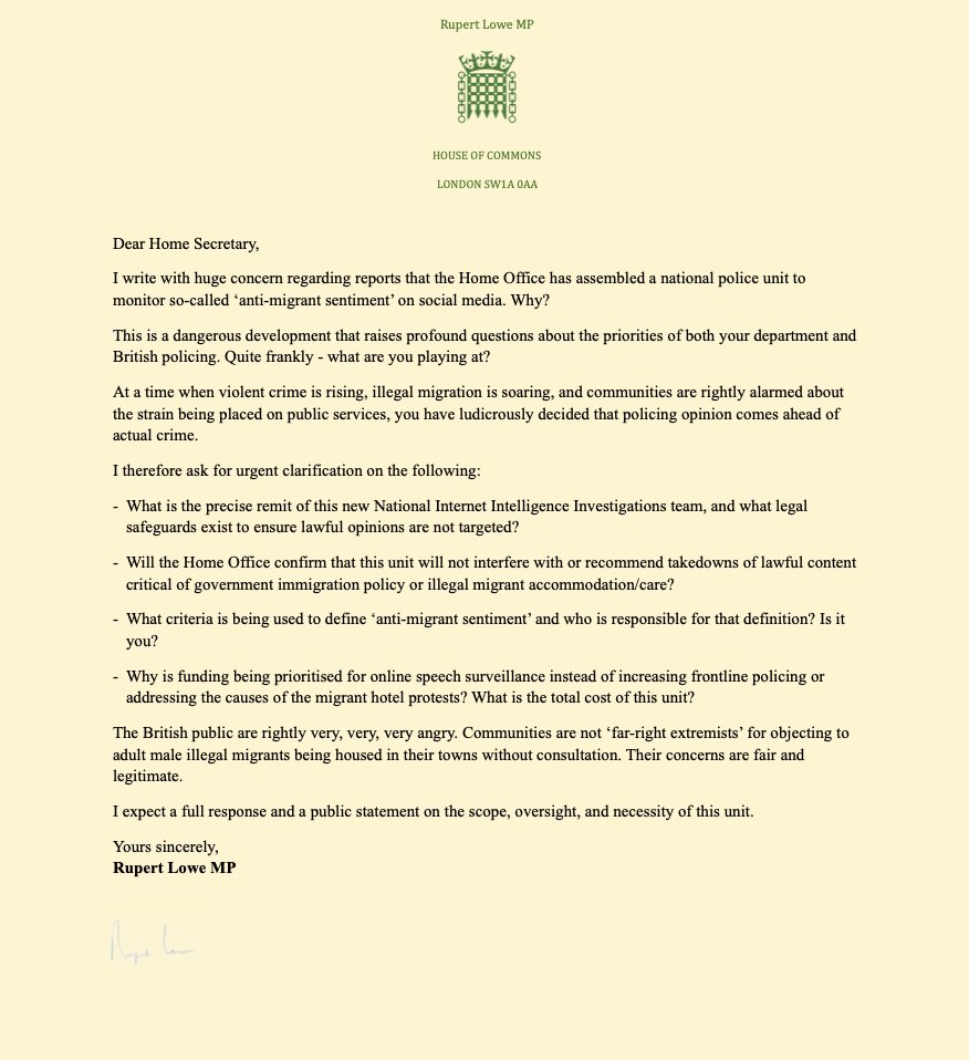 I have written to the Home Secretary about her reported plans to monitor 'anti-migrant sentiment' on the internet through a dedicated 'elite' police team.

We must hold this dreadful Government to account.