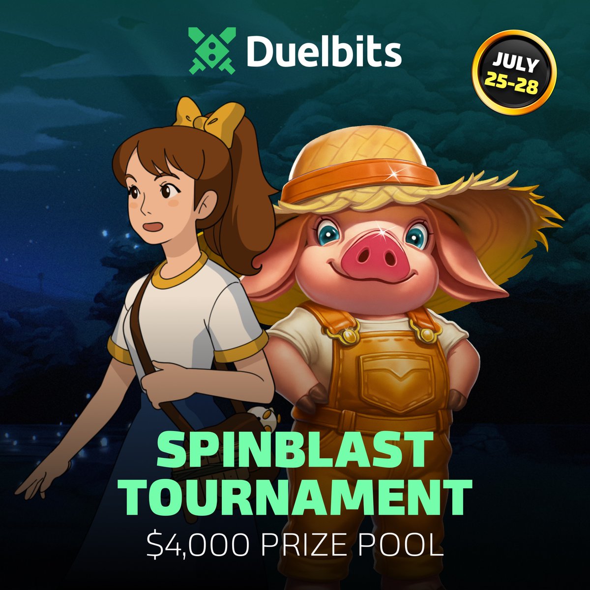 Duelbits's tweet image. Hot News: Join the SpinBlast Tournament and play for a $4,000 prize pool! 🔥
Rank amongst the Top 100, bet $0.50+ on selected slots, and claim your spot.
✅ Opt in via Tournaments
⏳ Ends July 28, 23:59 UTC