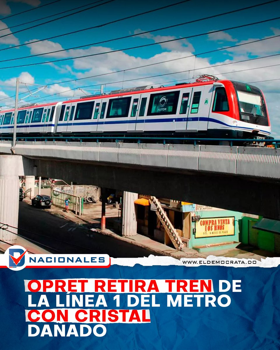 eldemocratard's tweet image. La Oficina para el Reordenamiento del Transporte (OPRET) informó que, en la mañana de hoy, fue detectado un daño en uno de los cristales laterales de un tren de la Línea 1 del Metro de Santo Domingo, específicamente la unidad número 2.
El incidente fue identificado a las 9:00 y…