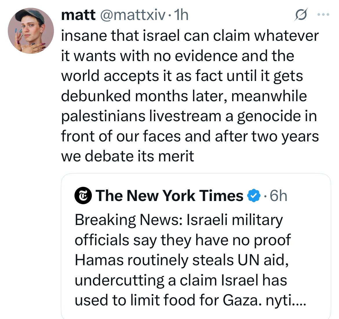 This, my fellow journalists. This.

We must confront how we help create such dynamics.

Most journos who worked on 🇮🇱🇵🇸 know, even if they can’t/won’t say publicly: The standards most big newsrooms use to evaluate &amp; contextualize info are simply not the same for both sides.

1/x