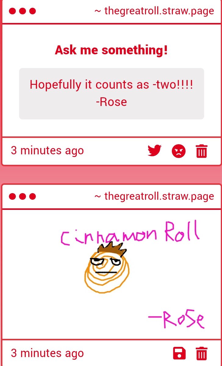 The_Great_Roll's tweet image. Epic >:3
Even tho I dont like cinnamon rolls
thegreatroll.straw.page