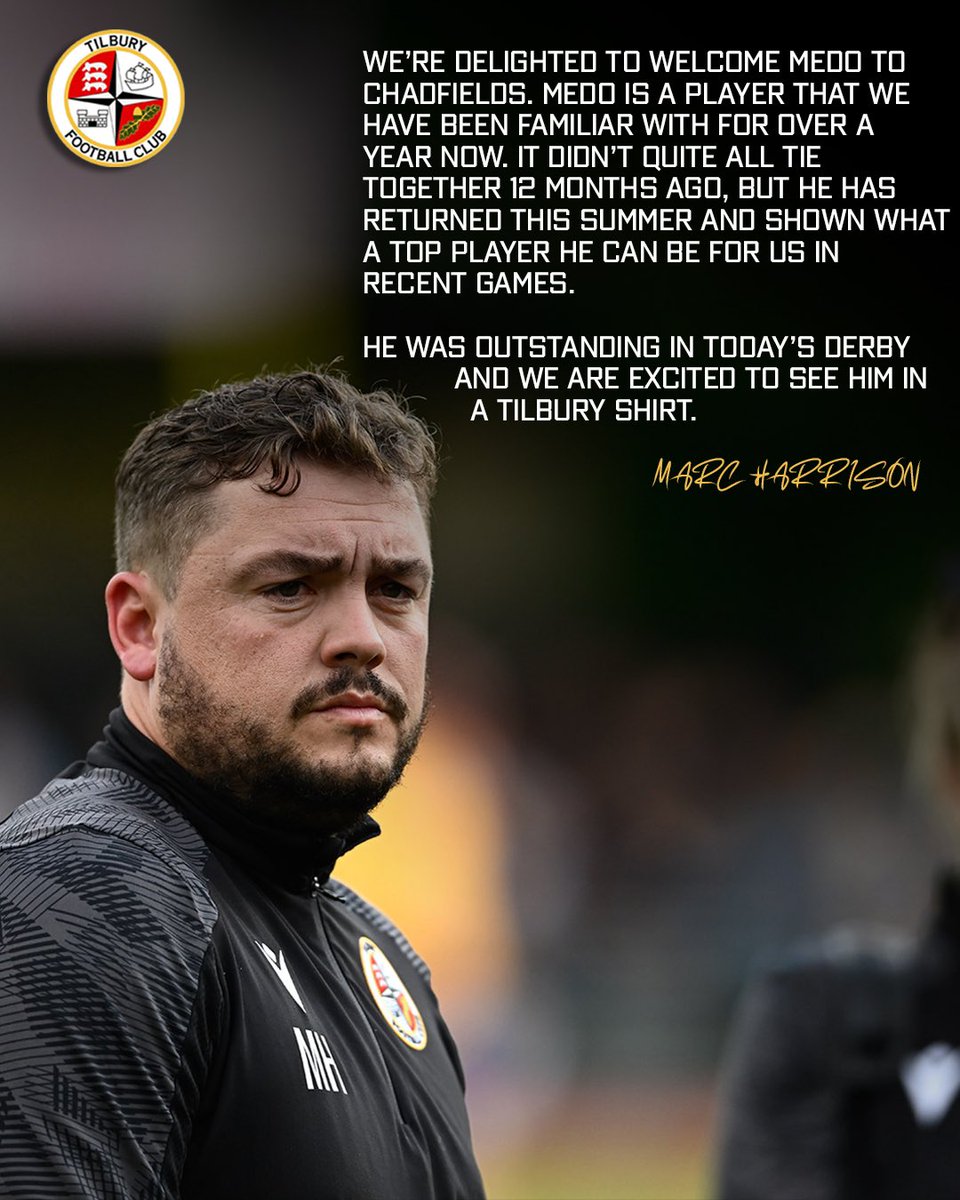 tilburyfc's tweet image. 💭 Gaffer’s Thoughts!

📖 Read what @MarcHarrison11 had to say about the signing of @MedoKonte_ !

#COYD | #DockersAsOne