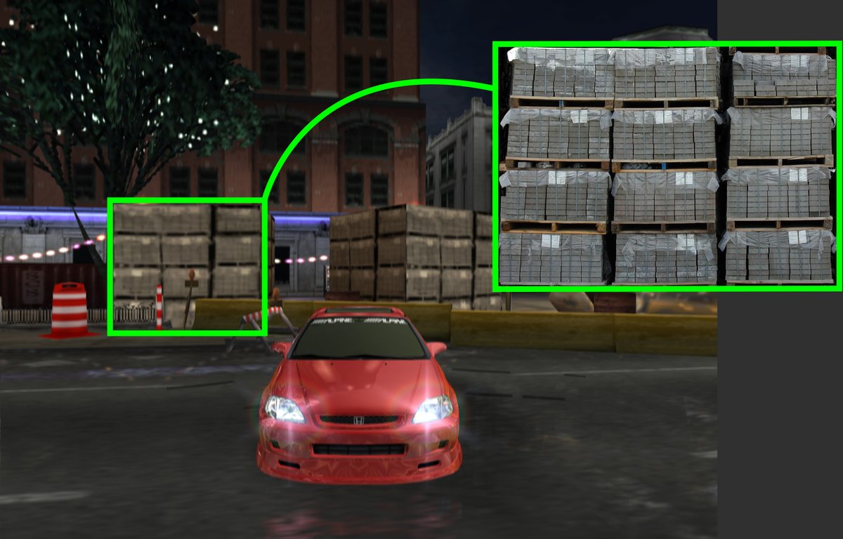 Need For Speed:Underground texture match!The pile of tiles is a texture from Marlin Studios - Downtown Surfaces &amp; Signs CD. Noted by <a href="/Mehaniq/">Mehaniq</a>