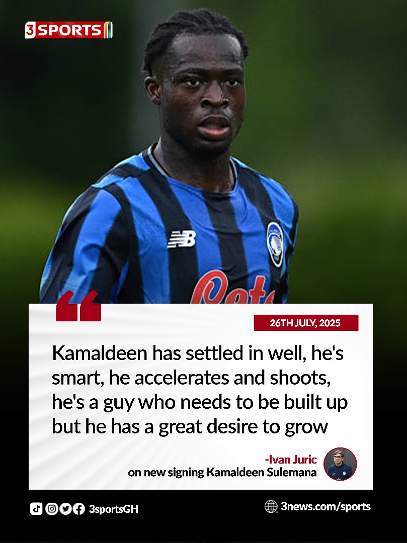 3SportsGh's tweet image. Atalanta boss Ivan Juric is already impressed with Kamaldeen Sulemana.
#3Sports