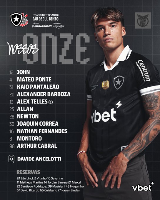 Botafogo está escalado para duelo com o Corinthians