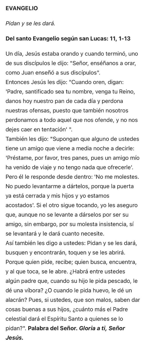 Lectura del Santo Evangelio del 26 de julio de 2025

Pidan y se les dará.

Del santo Evangelio según san Lucas 
11, 1-13