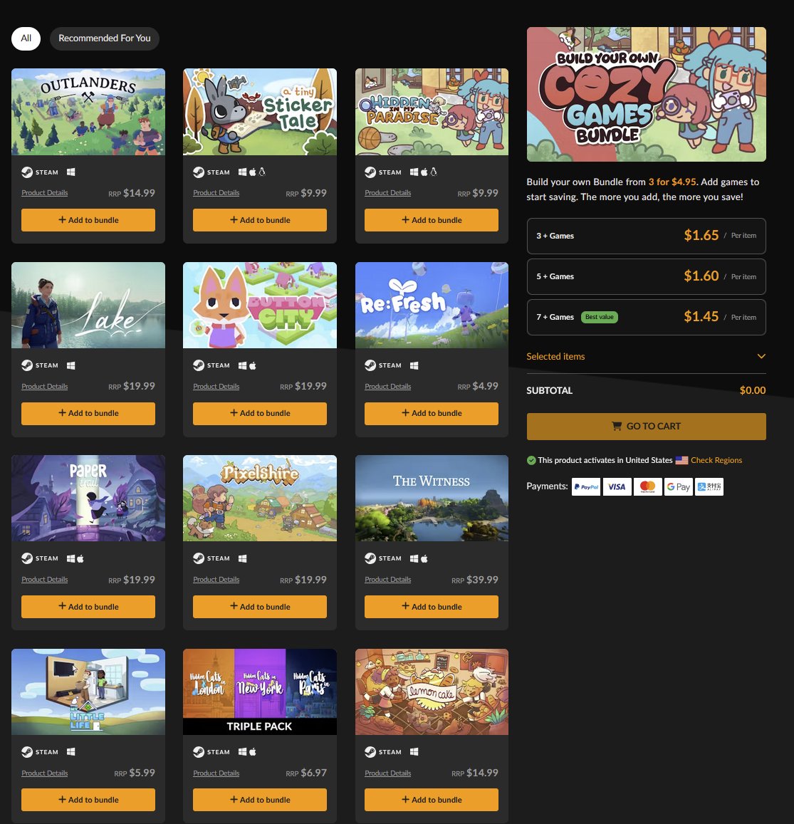 PlanoGaming's tweet image. Cozy Games bundle sale at Fanatical: 3 games for $4.95 ($1.65/Per item) fas.st/t/c7bjSYpX