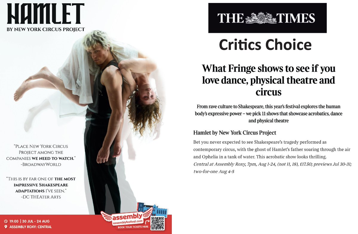 KevinWilsonPR's tweet image. BOOM! 💥
KWPR client 'Hamlet' by New York Circus Project is one of The Times' Must See Picks at @edfringe!
