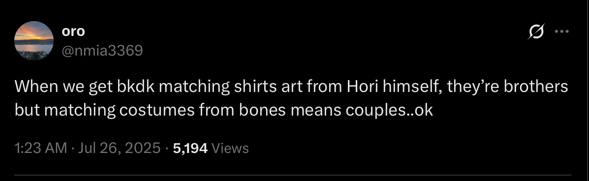 kirbykoopa8's tweet image. Probably because BakuXDek’s relationship in canon is brotherly while Izuocha’s is canonically romantic, lol