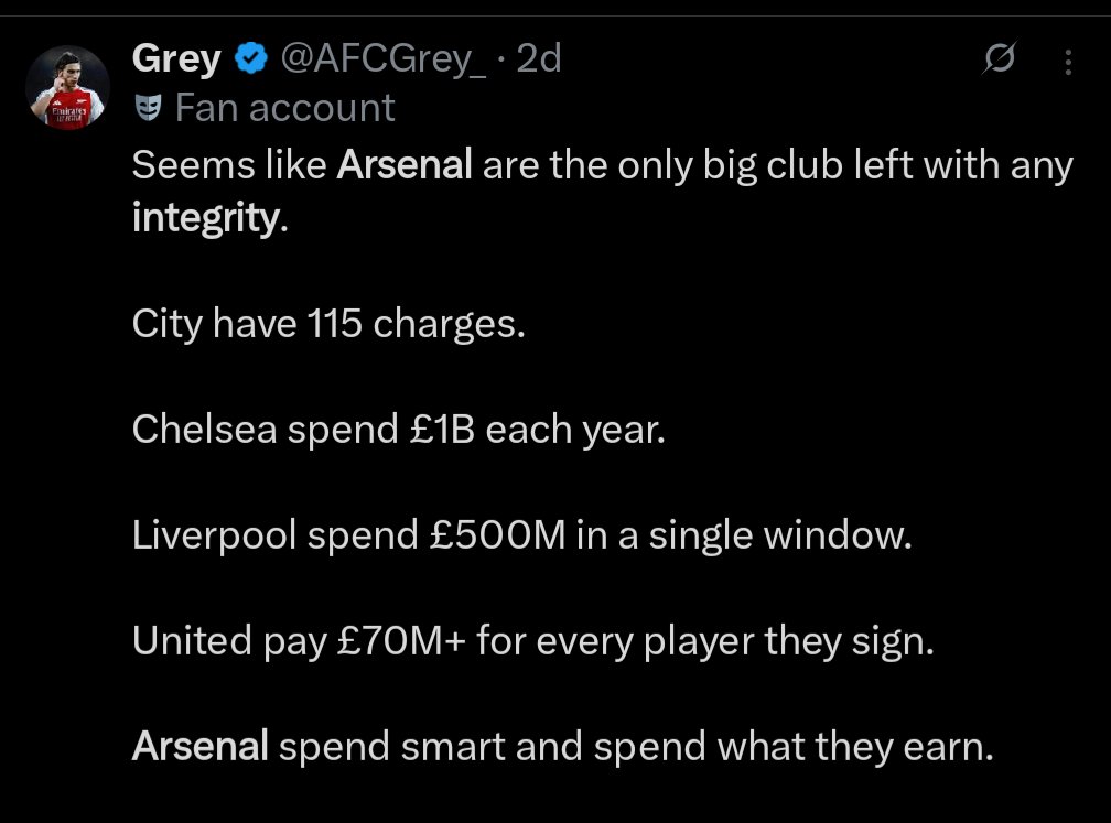 Shannxo's tweet image. Arsenal now only £70m behind Liverpool on spending this summer with their focus now shifting to Eze.

Integrity 🫡