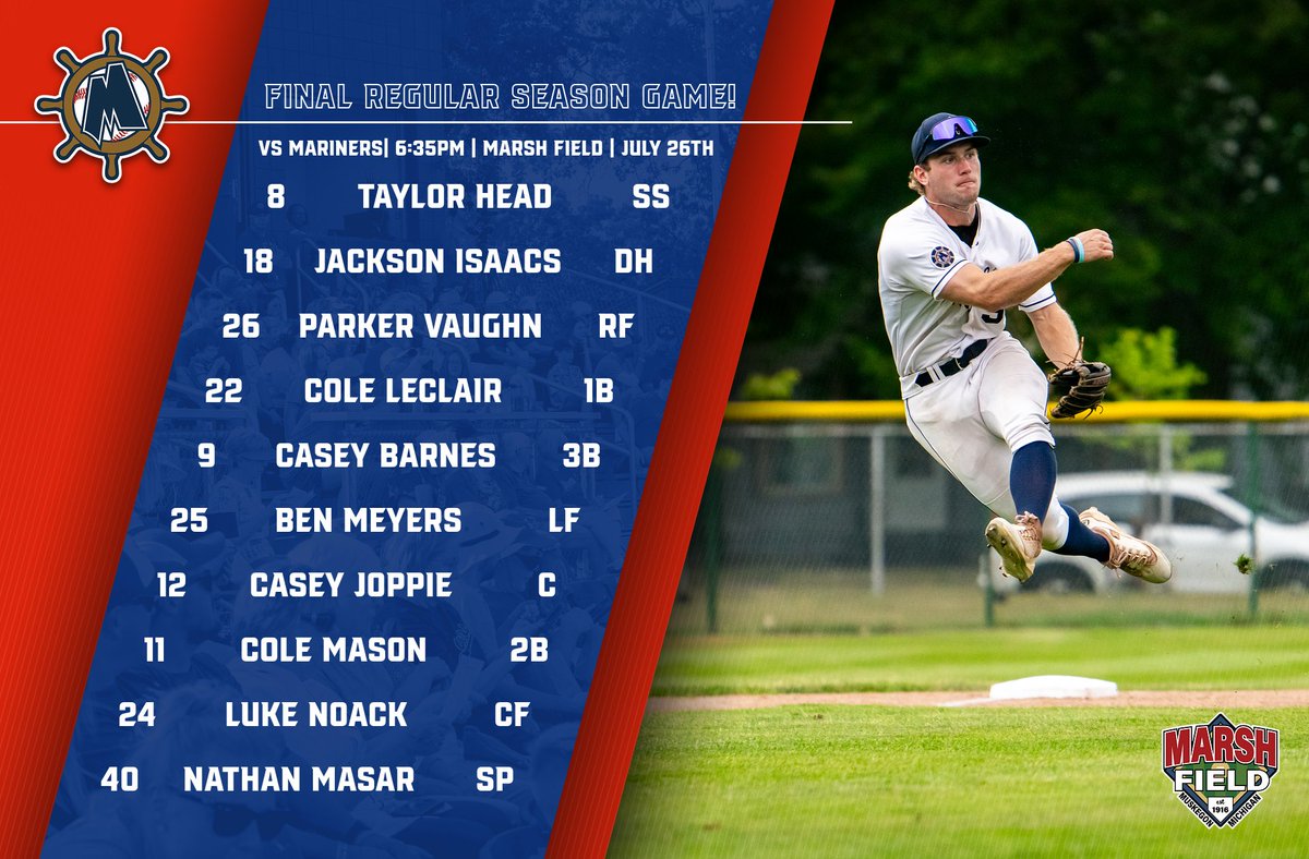 MuskegonClipper's tweet image. Here is your lineup for tonights final regular season game! First pitch set for 6:35pm! Come on out and have the chance to win some great Fan Appreciation Prizes!!!
#clipsarehot
#mustwingame