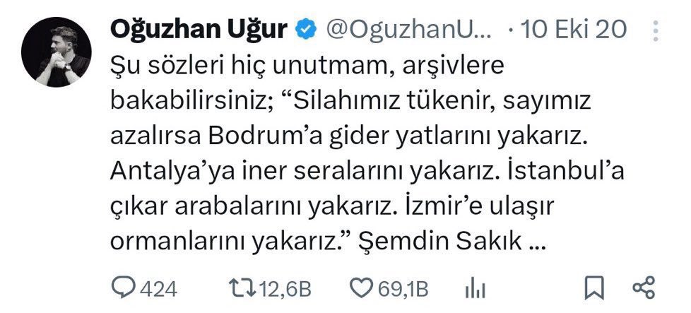 Oğuzhan Uğur’un 2020’de attığı tweet yeniden gündem oldu.

#bursayanıyor #KarabükYanıyor