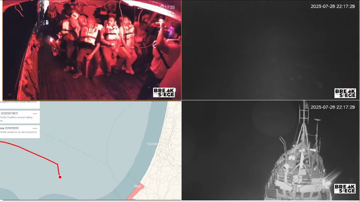 Russi_military's tweet image. 🚨🔥⚡The final scenes from the Hanthala ship before the live broadcast was cut off as the Israeli Navy approached it.