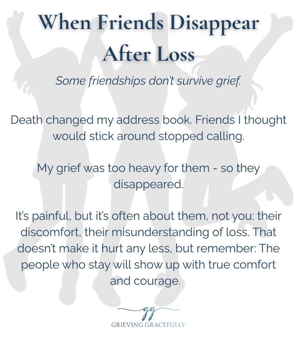 goodgrieftrust's tweet image. This aspect of grief is not often spoken about but it can surprise and disappoint us when we lose friends after a bereavement. 🧡