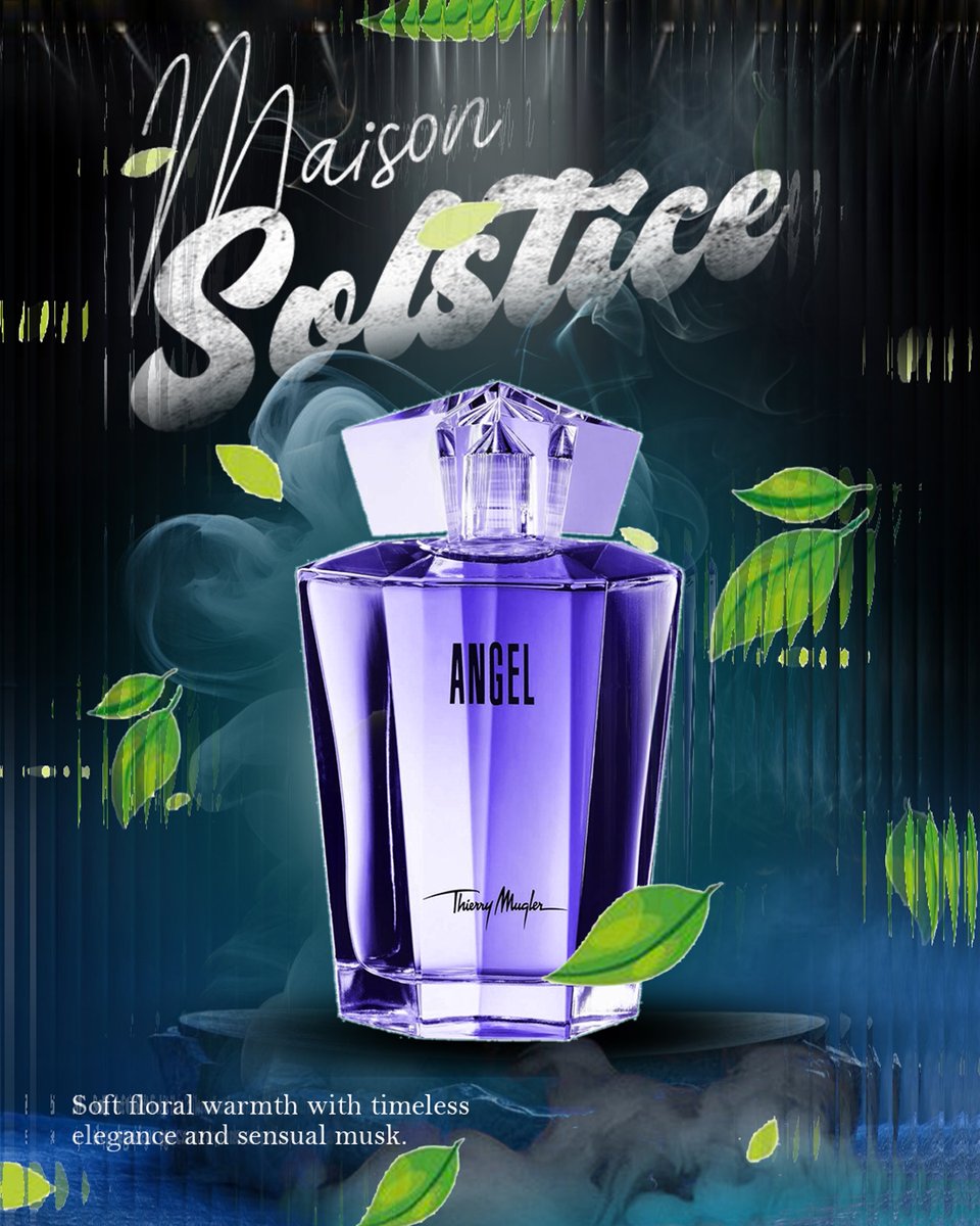 Compixal's tweet image. Experience &quot;Angel&quot; by Thierry Mugler, brought to you by Maison Solstice. Soft floral warmth, timeless elegance &amp;amp; sensual musk. Elevate your scent game! ✨ #MaisonSolstice #AngelPerfume #fragrance