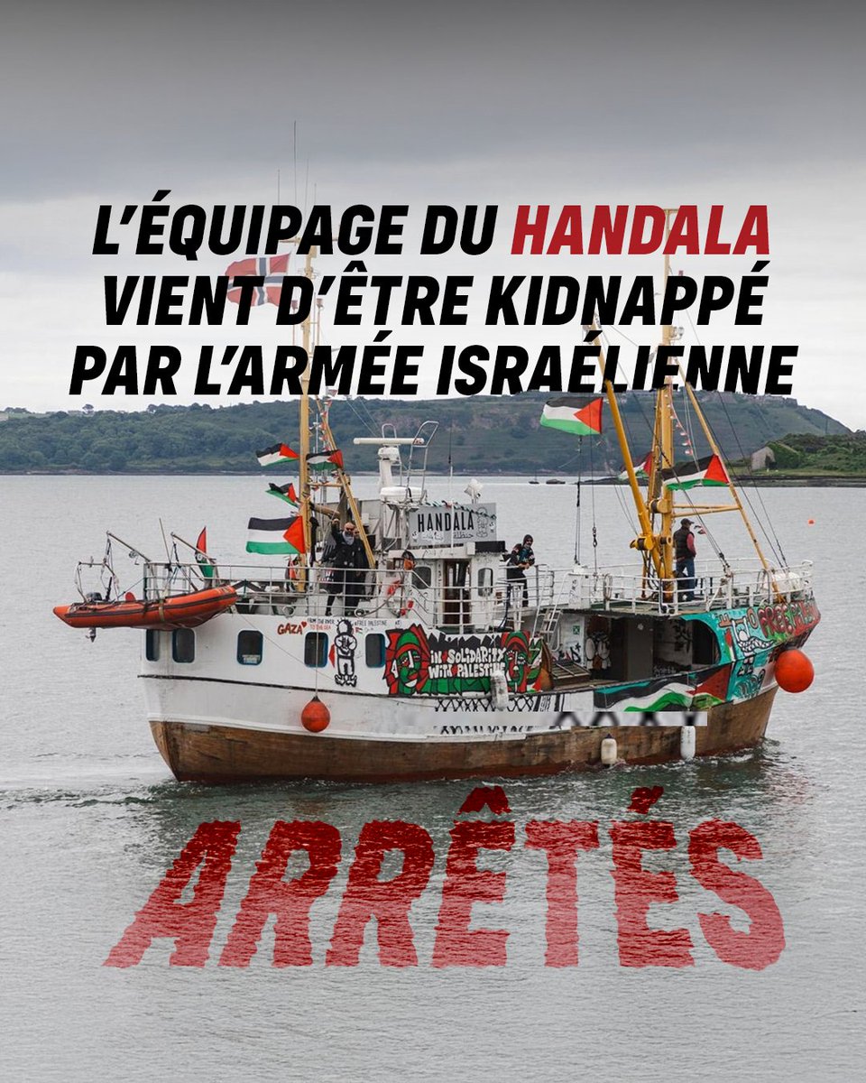 Gabrielle Cathala (@gabriellecthl) on Twitter photo 🔴 URGENT - L'équipage du Handala vient d'être kidnappé par l'armée israélienne
Message de l'équipe de Gabrielle et Emma : après la perte de contact, nous avons la confirmation que l'équipage a été arrêté illégalement dans les eaux internationales par l'armée israélienne. 🔴 URGENT - L'équipage du Handala vient d'être kidnappé par l'armée israélienne
Message de l'équipe de Gabrielle et Emma : après la perte de contact, nous avons la confirmation que l'équipage a été arrêté illégalement dans les eaux internationales par l'armée israélienne.