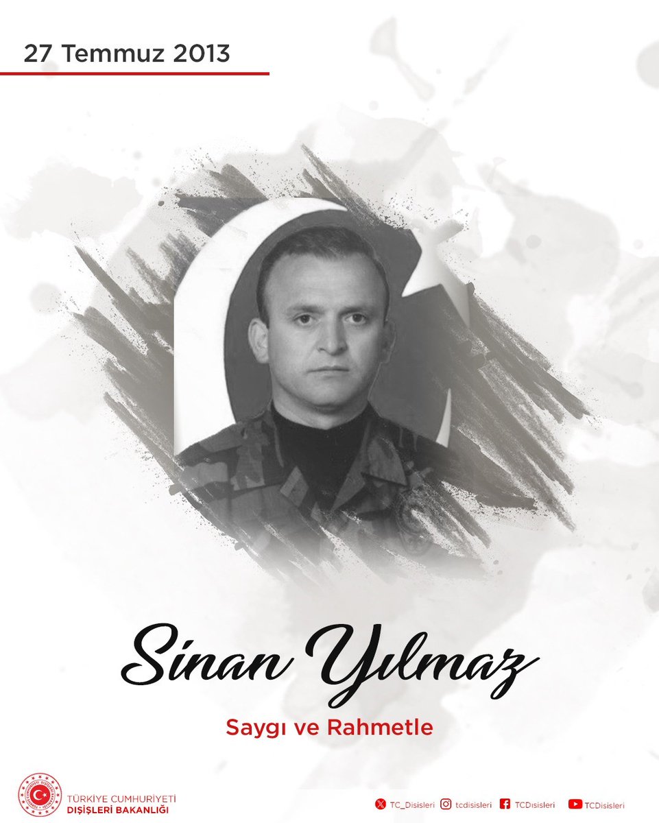 TC_Disisleri's tweet image. Mogadişu Büyükelçiliğimizi hedef alan 27 Temmuz 2013 tarihli menfur terör saldırısı sonucu şehit olan Polis Memuru Sinan Yılmaz’ı saygı ve rahmetle anıyoruz.
 goo.gl/maps/m5uY7nN6j…