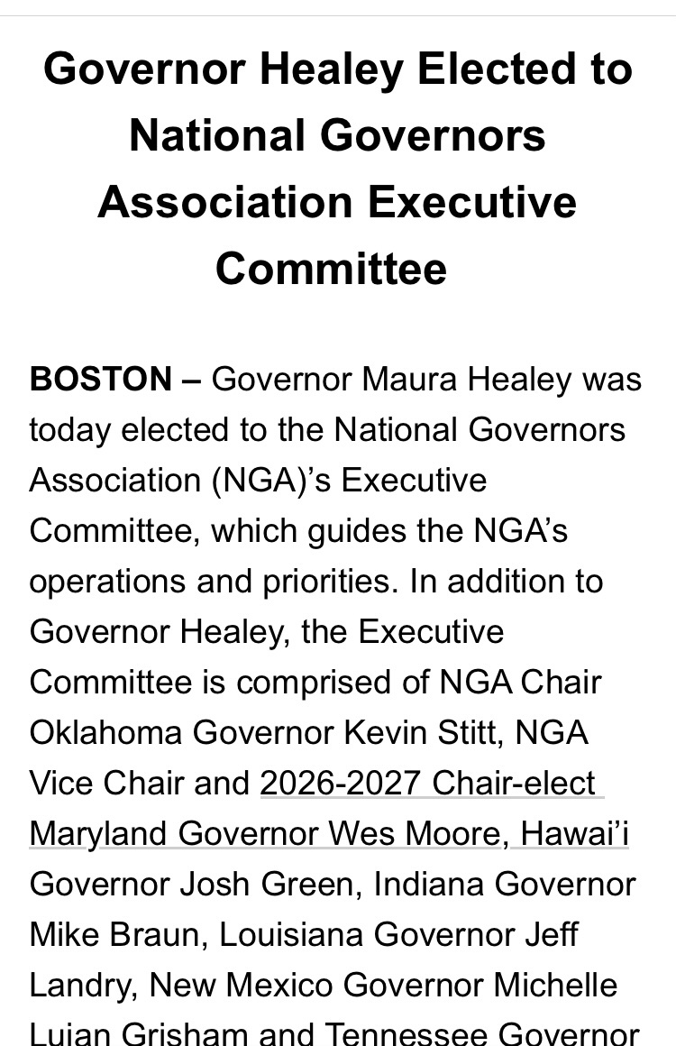 JacqueGoddard's tweet image. New @MassGovernor elected to Natl Gov Assn Ex Committee. Maura Healey: “I’m honored that my colleagues have placed their faith in me to take on this leadership role”