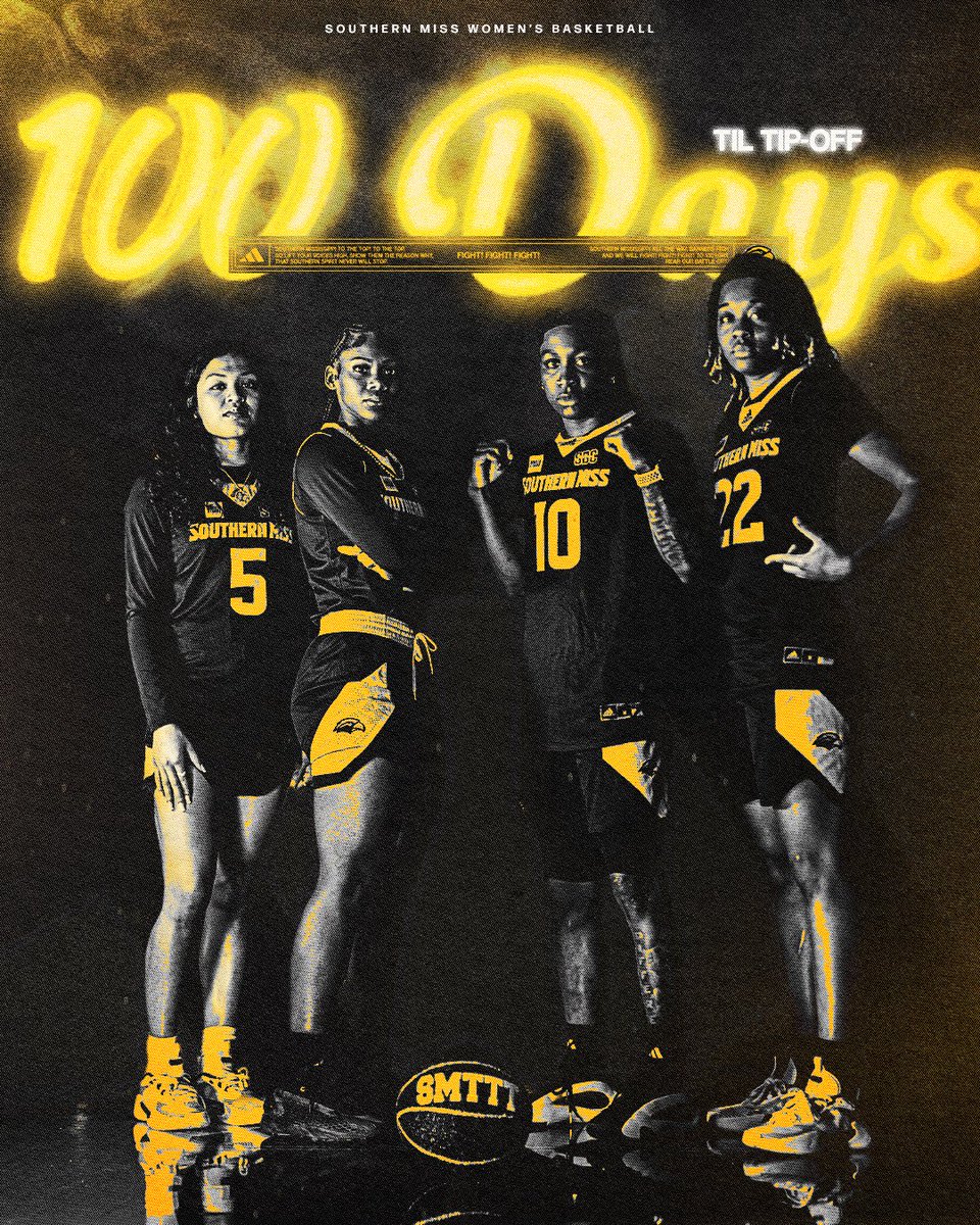 SouthernMissWBB's tweet image. Just 𝟏𝟎𝟎 more days
The 2025-26 season tips off 100 days from now on Monday, November 3, at Reed Green Coliseum
#ELEVATE | #SMTTT