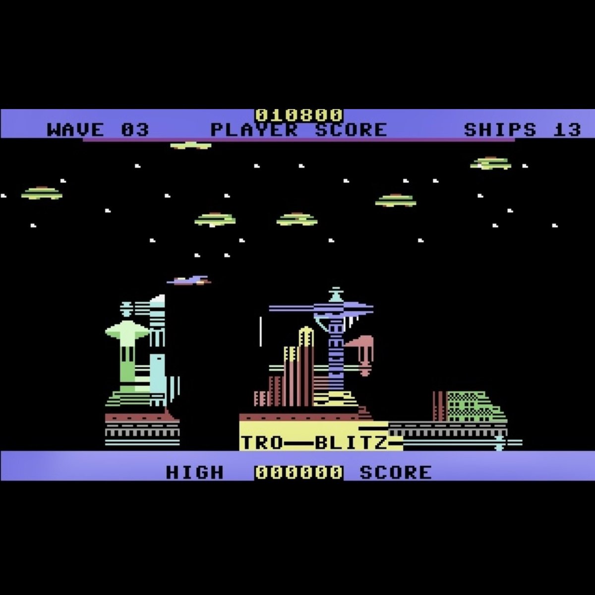 retroguybry's tweet image. 🕹C64 Game of the Day🕹
Metro Blitz (1983) by Robert LeBlanc and published by PSS. Unusual this as it kind of mixes Missile Command with Defender. Fly around shooting down the attacking flying saucers before they crash slowly destroy your city. #Commodore64 #C64 #C64GameOfTheDay