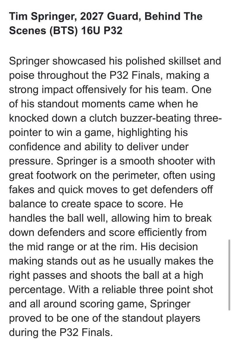 timspringer0's tweet image. Thank you @p32league @madehoops @MomodouSuwareh_ for the write up!🙏@UC_Exposure @BTSSATX @CTJ_BoysHoops