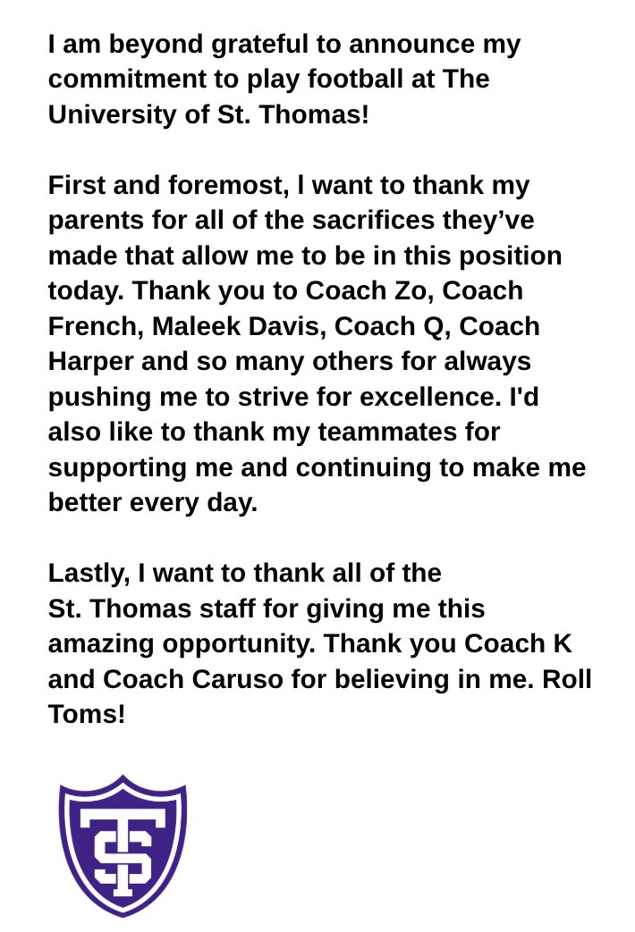 JacobHartman_'s tweet image. 1000% committed!
@UST_Football 
@kuchinski8 
@Coach_Caruso