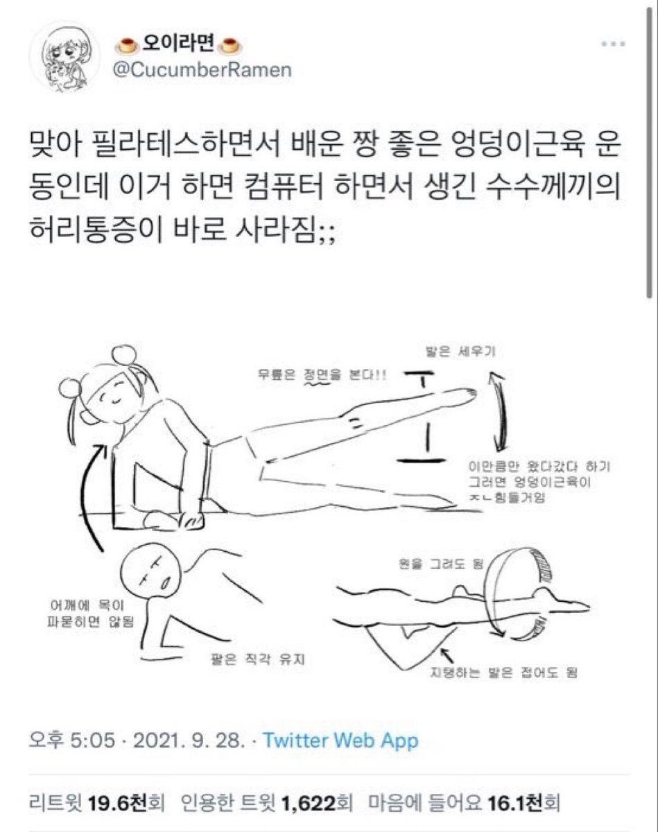 Whoop_sie's tweet image. 허리가 아프다면 따라해보는 거 추천
결국은 코어강화가 핵심!