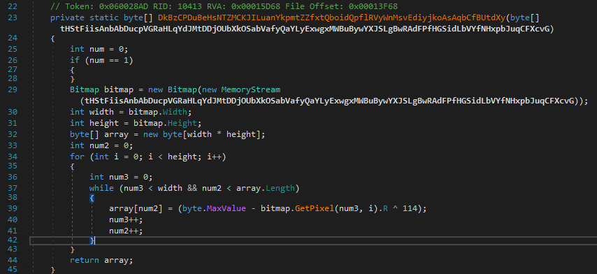ShadowOpCode's tweet image. 🧵New: &quot;From Pixels to Payloads&quot; — We reverse-engineered a multi-stage .NET loader hiding Lumma Stealer in BMPs via stego trick: (255-R)^0x72.
Donut Loader → C# Injector → Lumma in memory.
🧠👇
github.com/ShadowOpCode/S…
#LummaStealer #Infosec #MalwareAnalysis #ThreatIntelligence