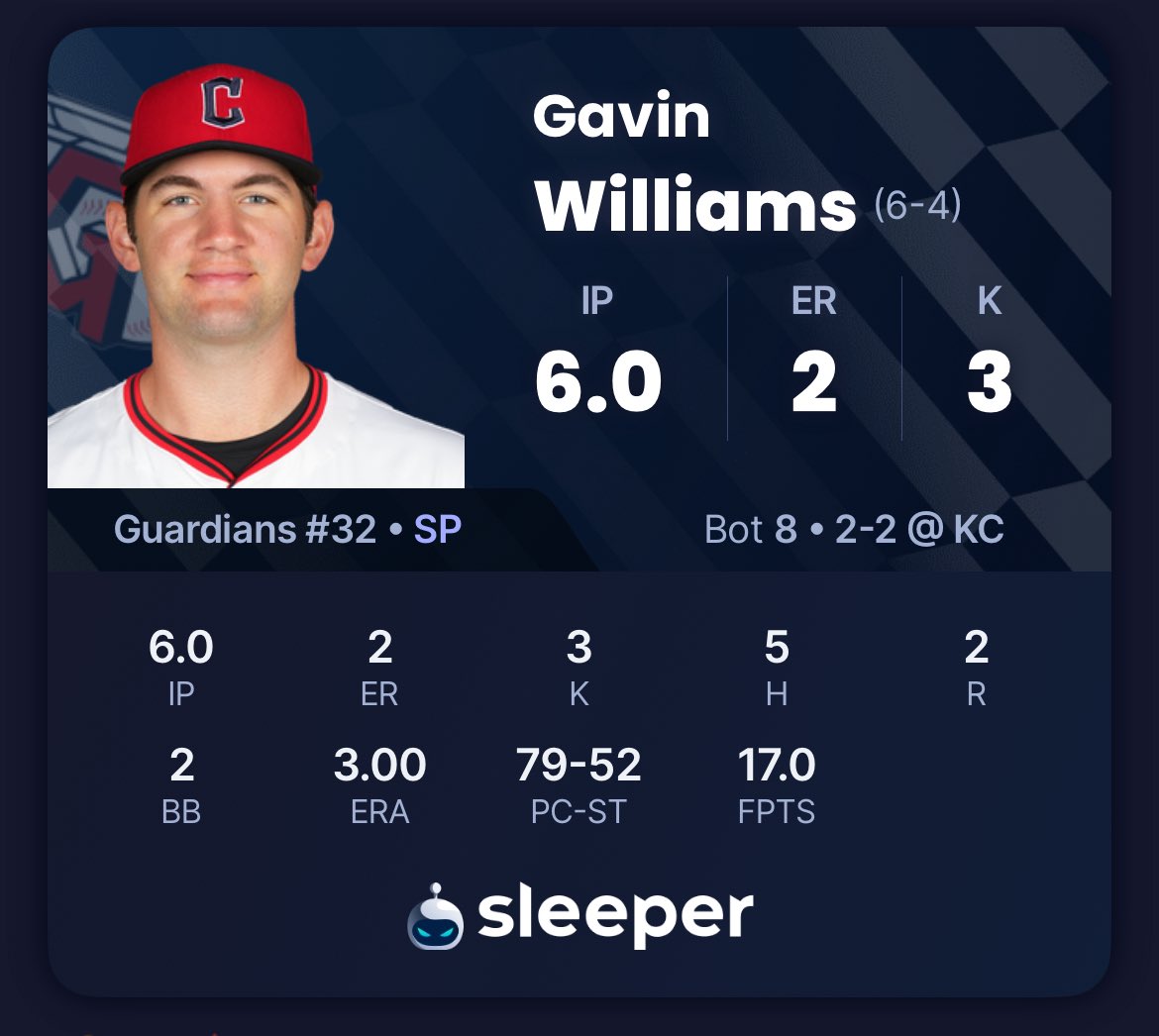 SleeperGuards's tweet image. Gavin delivered a quality 6.0 innings of work today #GuardsBall