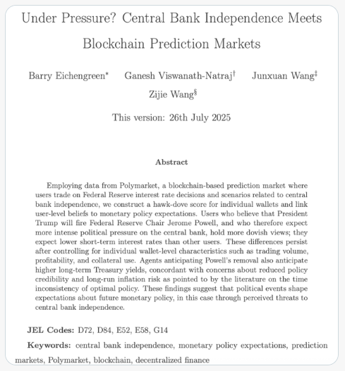 B_Eichengreen's tweet image. Do Trump's threats to fire Chair Powell damage central bank independence and diminish the credibility of monetary policy? Our new paper (w/ Ganesh Viswanath Natraj, Junxuan Wang and Zijie Wang) shows that the answer is yes. papers.ssrn.com/sol3/papers.cf…