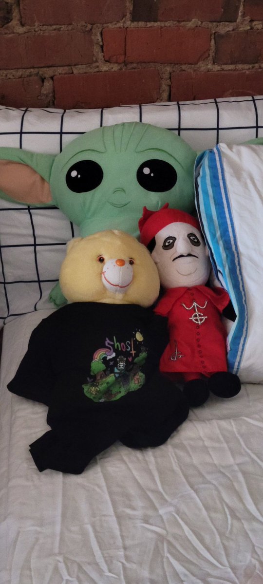 nihildenial's tweet image. they're frens! @sleepycopia got me the cutest funshine carebear and a ghost meme tshirt for him! now they're all cuddling and discussing how much they enjoy soup