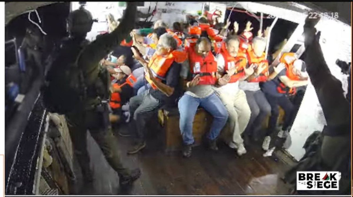 CLEARER IMAGE: Israeli soldiers have BOARDED the Handala aid flotilla.

Cameras being shut down.

The ship seeking to give aid to Palestinians is carrying volunteers from the US, France, Italy, UK, Spain, Australia, and more.

Volunteers’ hands are up.