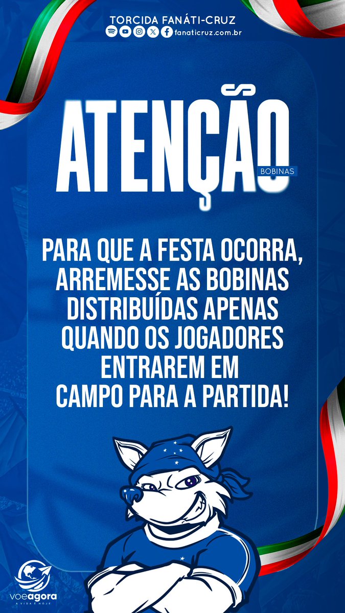 TFCFanatiCruz's tweet image. Colabore com a festa na arquibancada!
Amanhã serão distribuídas bobinas no setor amarelo. Arremesse apenas quando os jogadores entrarem em campo para a partida!