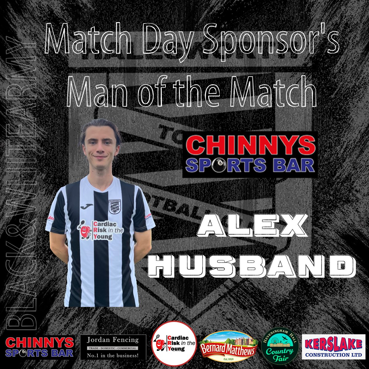 Chinnys chose Alex Husband as their man of the match 👏🏼 Alex wrote his name into the history books bagging Town’s first ever Step 6 goal! A great debut in a Town shirt, well done!
A massive thank you to Chinnys for their sponsorship for today and throughout the season! ⚽️⚫️⚪️