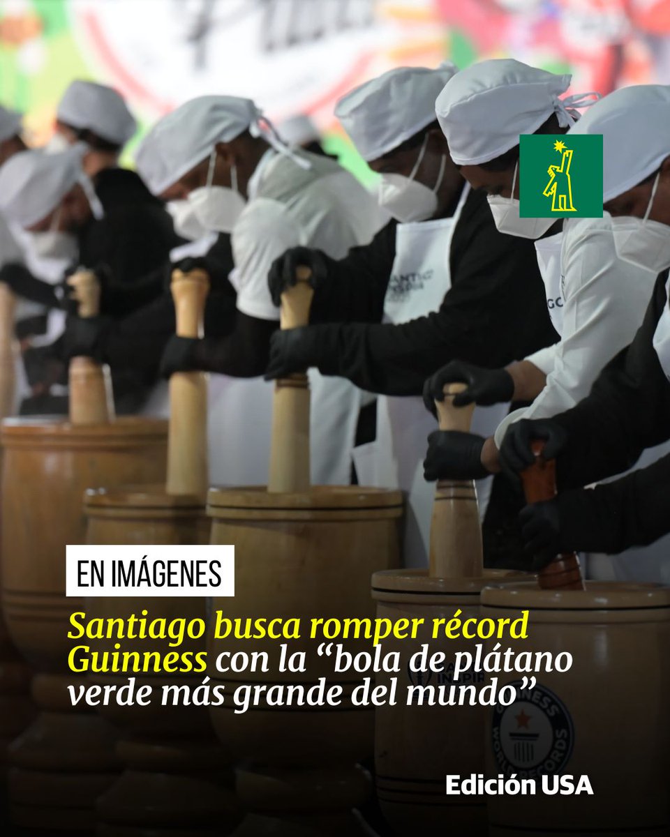 DiarioLibre's tweet image. Este sábado, Santiago de los Caballeros dio inicio al intento oficial de establecer un Récord Guinness con la bola de plátano verde más grande del mundo, una preparación basada en el tradicional mofongo.
📍 La actividad se lleva a cabo en el Parque Central, con la participación…