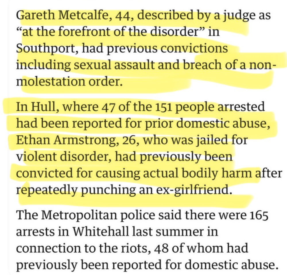 47 of the 151 men arrested in far right riots in Hull had been reported for prior domestic abuse. 

One convicted for repeatedly punching an ex girlfriend. Plus, at least one rapey bastard. 

NONE OF THIS IS ABOUT PROTECTING WOMEN.

It is RACISM.