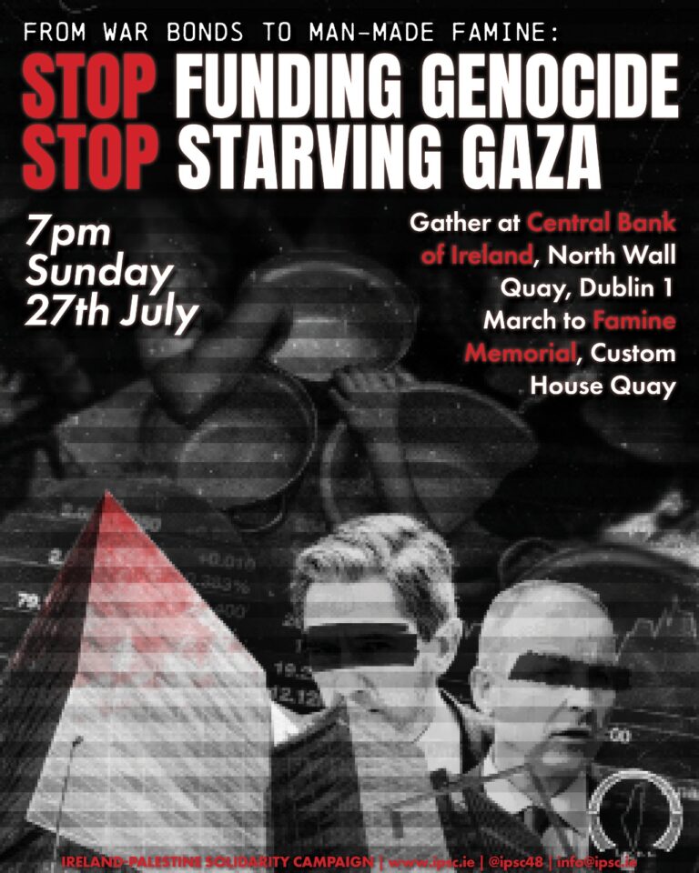 ipsc48's tweet image. Join us tomorrow in solidarity. Israel is using starvation as a weapon. This is the calculated and deliberate withholding of food, water, medicine, and humanitarian aid. And shamefully the Central Bank is part of the financial supply chain of this horror.
#StopStarvingGaza