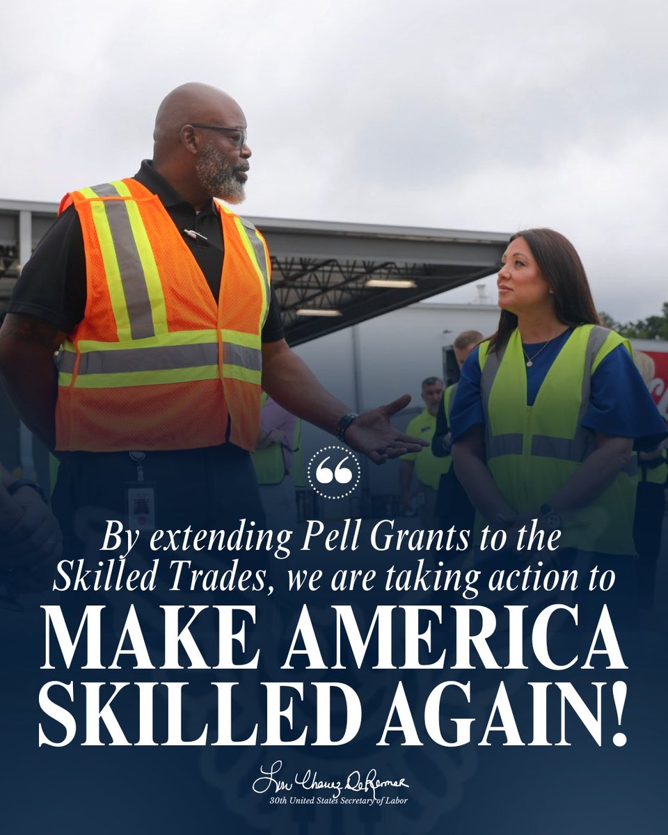 Thanks to the One Big, Beautiful Bill, students will be able to use Pell Grants for workforce training programs for the first time ever. 

This ensures our workforce is prepared for the in-demand, skilled jobs that will build America’s Golden Age 🇺🇸