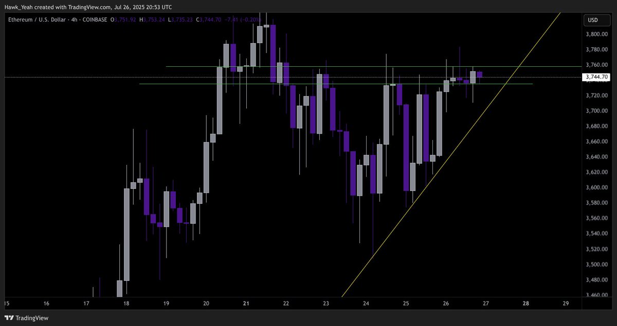 CryptoHawk19's tweet image. $ETH looking strong chilling in this range. break above the green line and chart will look ready to RIP!