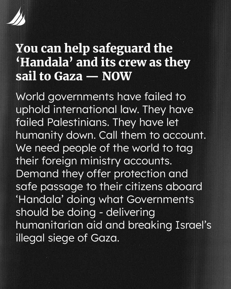 handala0's tweet image. PRESSURE GOVERNMENTS!
An Israeli Heron drone is actively circling the #Handala.
We are currently at coordinates N 31.990316° E 32.802406°, 90 NM from Gaza and beyond the point where the #Madleen was illegally intercepted.
We must demand immediate action for Gaza.