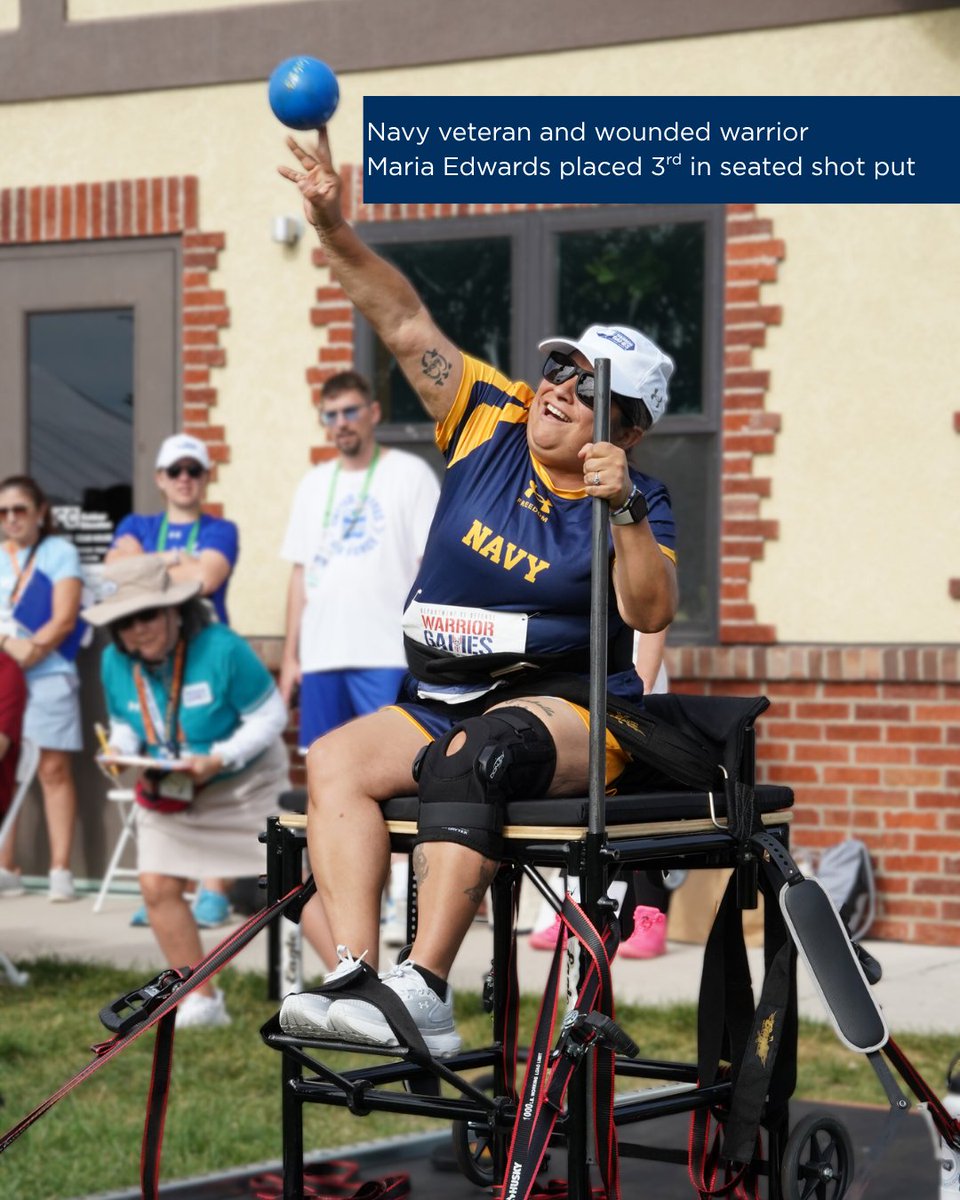 wwp's tweet image. It's the final day of the 2025 @dodwarriorgames! 🏅
Congrats to Navy veteran Maria Edwards for placing 3rd in seated shot put!
Let’s hear it for the incredible athletes who gave their all this week.