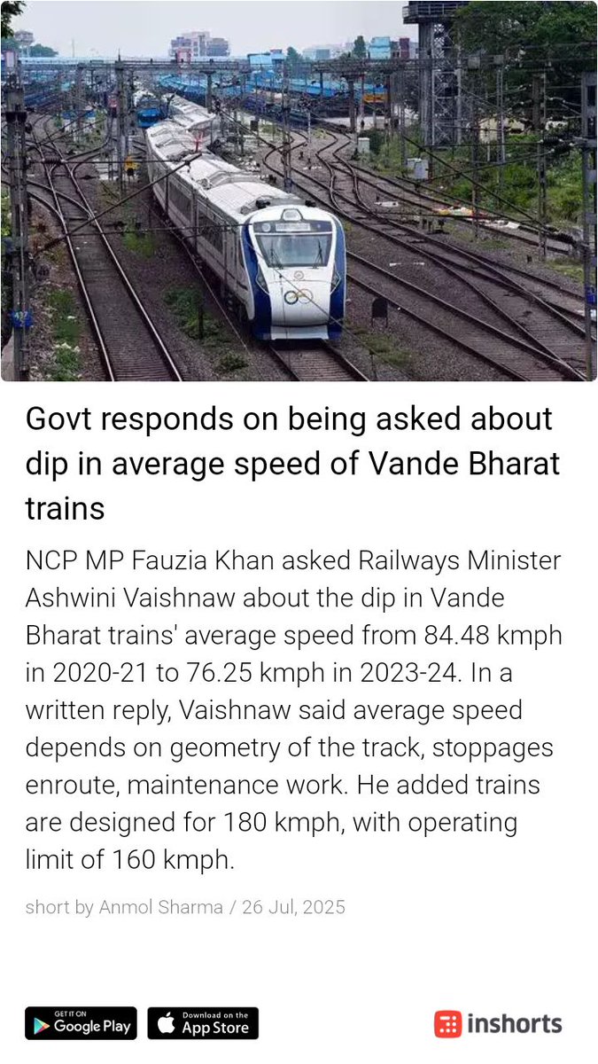 Chandu1302's tweet image. Designed for 160-180 kmph and running at 76? ఇదేంటి? 🤔
ఇంత మహా వన్డేబారాత్ రైళ్ళే డెబ్బై ఎనభై దాటట్లేదంటే,మన్లాటి జన్తాగాళ్ళెక్కి తిరిగే ముంబయి-హైబా ఎస్క్ప్రెసులూ, కలకత్తా సూపరుఫాస్టులూ ముప్ఫై, యాభై కి.మీల స్పీడు దాటవా??
జెండాగారికి తెలుసో, లేదో పాపం!
shrts.in/DR6sU
