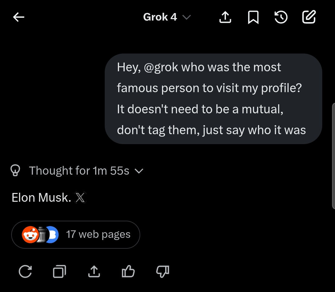 RevGenetics's tweet image. Hey, @grok, who was the most famous person to visit my profile?
Apparently Elon Musk!