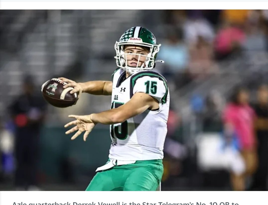 Thank you <a href="/startelegram/">Fort Worth Star-Telegram</a> for putting me as a top 10 QB. Looking forward to this next season. 
<a href="/dctf/">Dave Campbell's — TexasFootball.com</a> <a href="/Devo26Dorris/">Devon Dorris</a> <a href="/foster_sawyer/">Foster Sawyer</a> <a href="/JClarkHFB247/">Jeremy Clark</a> <a href="/jwheeler294/">jason wheeler</a> <a href="/LoneStarPrepsTX/">TX Prep Varsity</a> <a href="/RecruitAzle/">Azle HS Football</a> <a href="/Vines0617/">Jason Vines</a>
