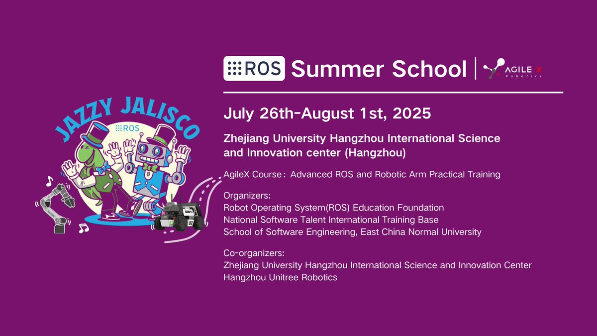 AgilexRobotics's tweet image. 🎉 The 2025 ROS Summer School is LIVE!
We&apos;re on-site and ready for a week of robotics fun 🤖🎓
📸 Follow us now for behind-the-scenes updates all week!
🌍 global.agilex.ai
📘 roseducation.org.cn/ros2025
#ROS #Robotics #AI #STEM #Tech #Automation
#AgileXRobotics #Innovation
