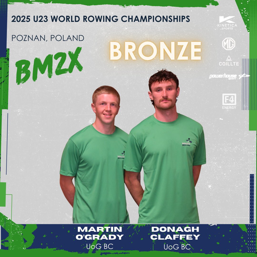 DeasunO's tweet image. A very special day for @unigalwaysport 🥉 Bronze for Martin O’Grady &amp;amp; Donagh Claffey (@uniofgalway) at the U23 M2x A Final at the World Rowing U23 Champs in Poznan. Amazing achievement by the students and their club, coaches and family. All combined with study and work